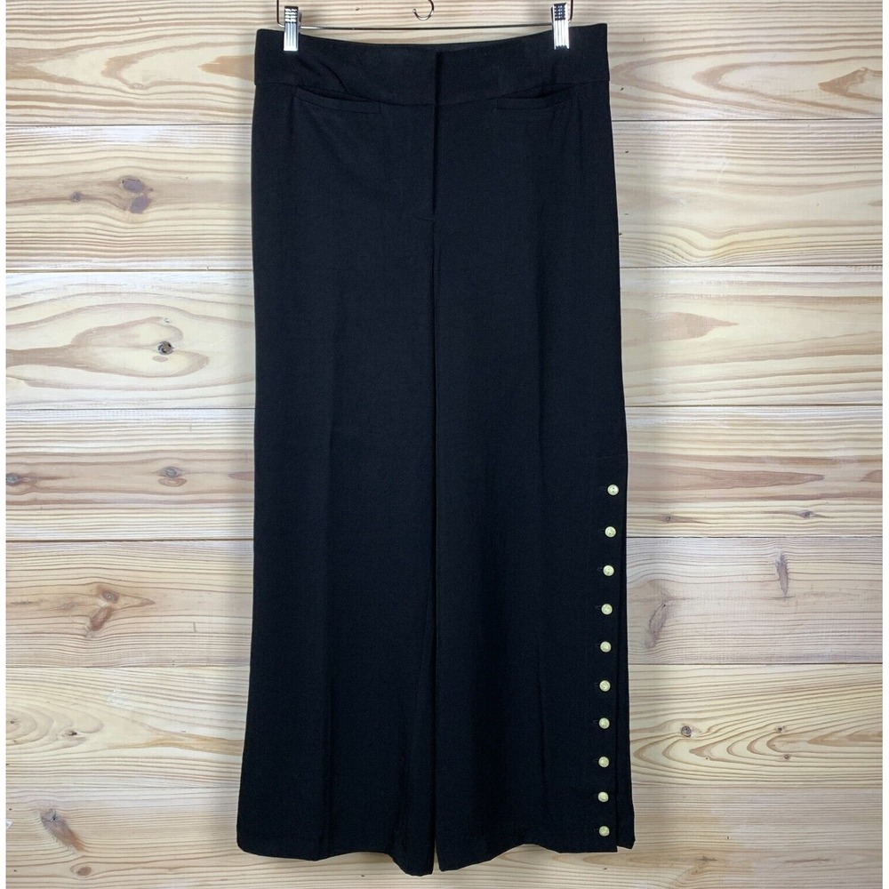 Leifsdottir Pants Womens 12 Wide Leg High‎ Rise Button Side Black